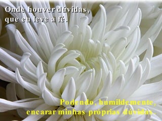 Onde houver dúvidas,  que eu leve a fé. Podendo, humildemente, encarar minhas próprias dúvidas. 