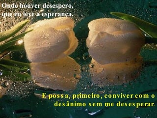 Onde houver desespero, que eu leve a esperança. E possa, primeiro, conviver com o desânimo sem me desesperar . 