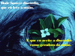 Onde houver discórdia,
que eu leve a união.

E que eu aceite a discórdia
como geradora da união.

 
