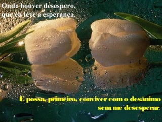 Onde houver desespero,
que eu leve a esperança.

E possa, primeiro, conviver com o desânimo
sem me desesperar.

 