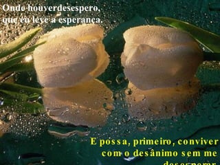 Onde houverdesespero, que eu leve a esperança. E possa, primeiro, conviver com o desânimo sem me desesperar . 