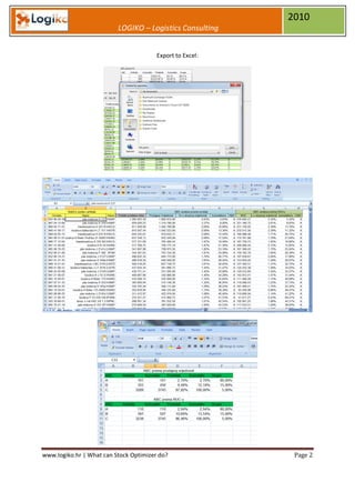 2010
                          LOGIKO – Logistics Consulting


                                        Export to Excel:




www.logiko.hr | What can Stock Optimizer do?                Page 2
 