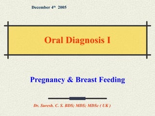 Pregnancy & Breast Feeding
December 4th
2005
Dr. Suresh. C. S. BDS; MDS; MDSc ( UK )
Oral Diagnosis I
 