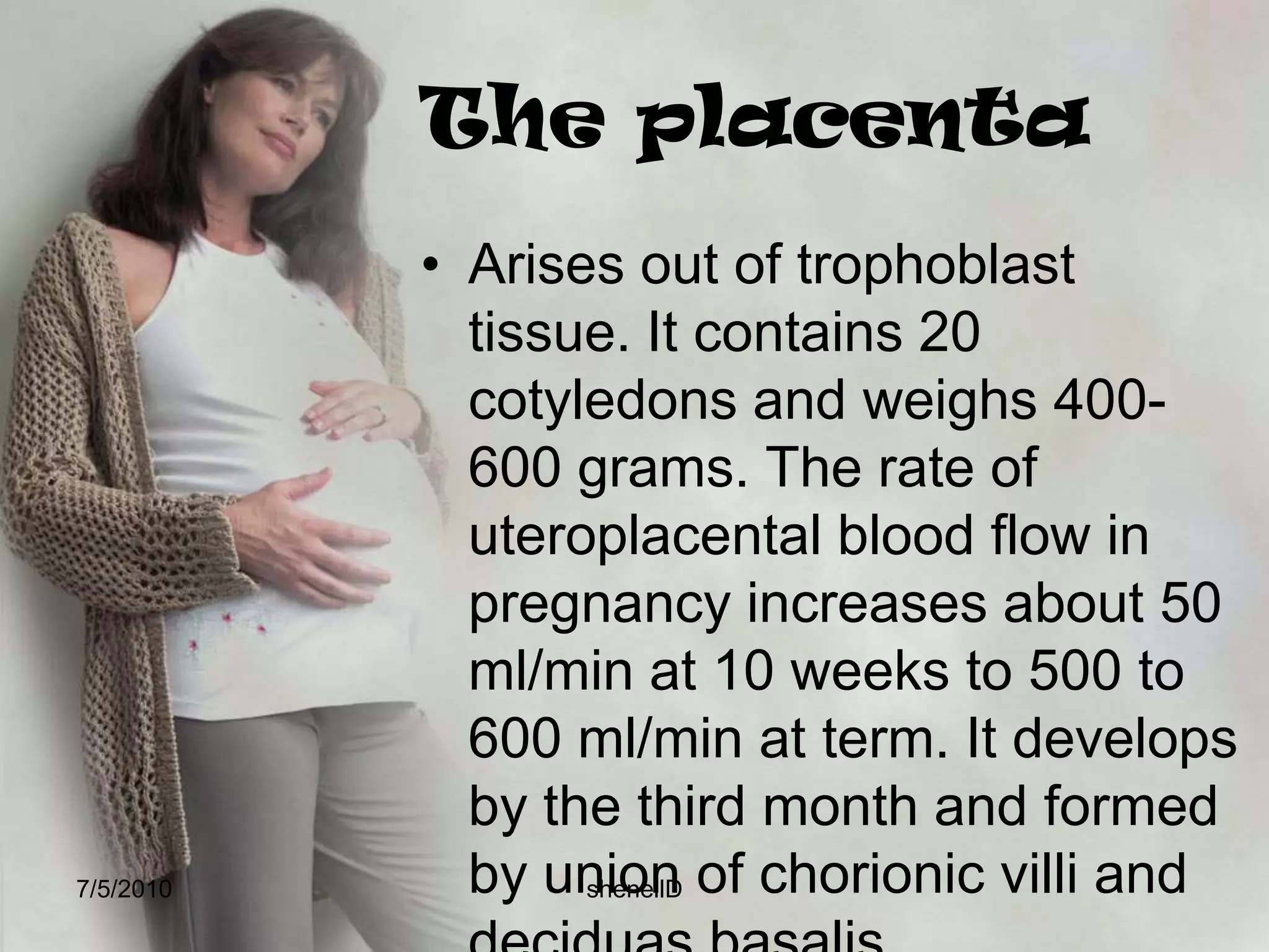 Cytotrophoblastor Langhan’s LayerInner layer that protects the growing embryo and fetus from infections organisms such as spirochete of syphilis.7/4/2010shenellD