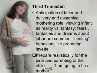 Leukorrhea (vaginal discharge)Practice proper cleansing an d hygiene; Avoid douche unless recommended by physician; A daily bath or shower to wash away secretions; Observe for signs of vaginal infection common in pregnancy.7/4/2010shenellD