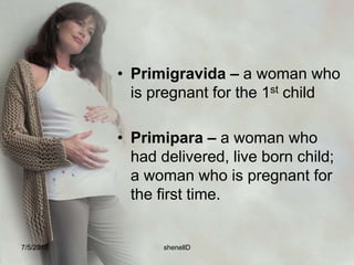    Third Trimester	Changing self-concept; concern about body change; active involvement common fears about delivery, mutilation, or death of partner or fetus.7/4/2010shenellD