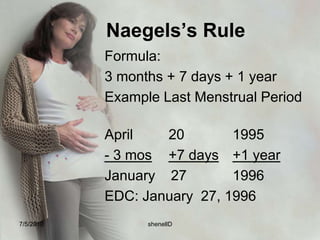 3rd Maneuver	Palpate to discover what is at the inlet of the pelvis.	Grasp the lower portion of the abdomen just above the symphysis pubis between the thumb and index finger and try to press the thumb and finger togetherThe presenting part is not engaged if the presenting part moves upward so an examiner’s hand can be pressed together.Leopold_third.flv7/4/2010shenellD