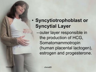 DeciduaCapsularisStretches or encapsulates the surfaces of the trophoblast7/4/2010shenellD