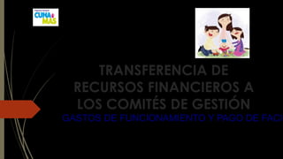 TRANSFERENCIA DE
RECURSOS FINANCIEROS A
LOS COMITÉS DE GESTIÓN
GASTOS DE FUNCIONAMIENTO Y PAGO DE FACIL
 
