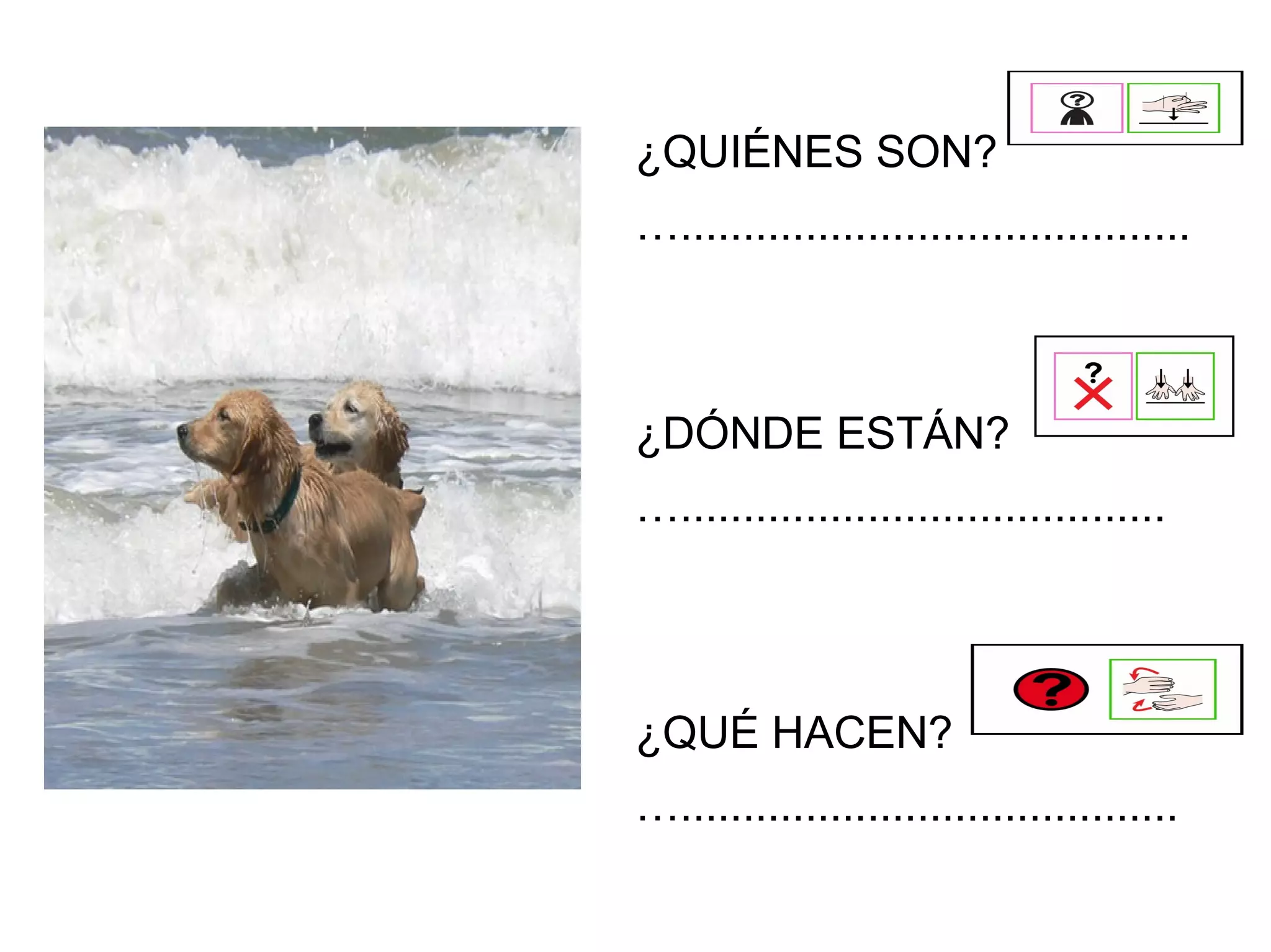 ¿DÓNDE ESTÁN?
….......................................
¿QUÉ HACEN?
…........................................
¿QUIÉNES SON?
….........................................
 