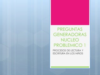 PREGUNTAS
GENERADORAS
NUCLEO
PROBLEMICO 1
PROCESOS DE LECTURA Y
ESCRITURA EN LOS NIÑOS
 
