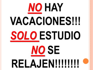 NO HAY
VACACIONES!!!
SOLO ESTUDIO
   NO SE
RELAJEN!!!!!!!!
 