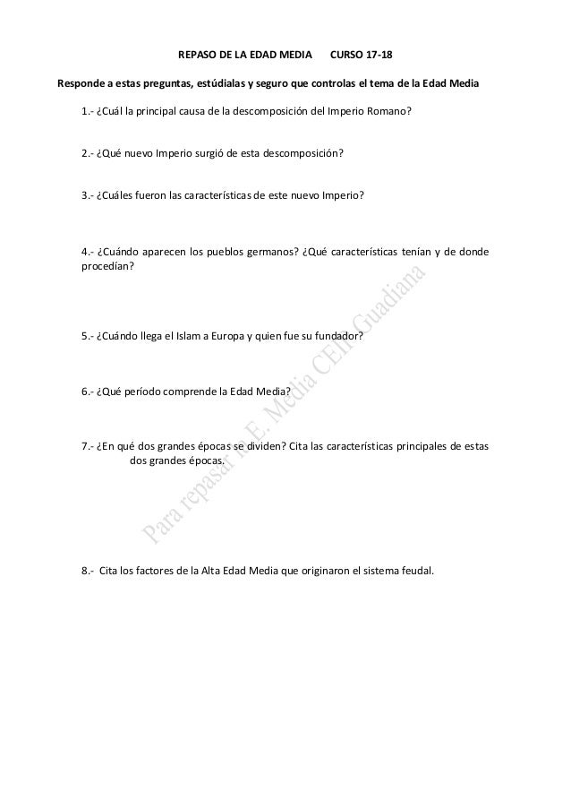 Preguntas Sobre La Edad Media