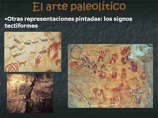 El arte paleolítico El arte levantino Entre 8.000 y 3.000 años antes de nosotros: epipaleolítico y neolítico. Encontraremos ejemplos parecidos en más lugares del mundo en un estadio cultural similar al neolítico (Australia, Argentina y sudeste asiático), pero sin relación directa. Representa escenas en las que la figura humana es protagonista, si bien muy esquemática. Es posible que se vincule a rituales colectivos de afirmación del grupo o religiosos. 