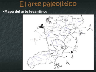 El arte paleolítico Valltorta : Entre 7.500 y 4.000 años antes de nosotros. Hay media docena de covachas y abrigos con pinturas de escenas, generalmente de caza. Se representa la figura humana de forma muy estilizada, como una silueta. No así los animales, más realistas pero sin detallismo. Las figuras representadas son más pequeñas que en el arte francocantábrico. La escena tiene un carácter “narrativo”. 