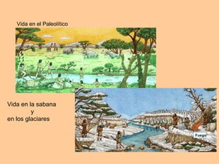 Vida en el Paleolítico Vida en la sabana y  en los glaciares Fuego 