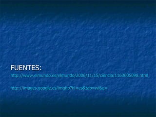 FUENTES: http://www.elmundo.es/elmundo/2006/11/15/ciencia/1163605098.html http://images.google.es/imghp?hl=es&tab=wi&q= 