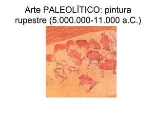 Arte PALEOLÍTICO: pintura
rupestre (5.000.000-11.000 a.C.)
 