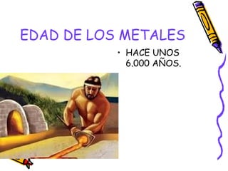 EDAD DE LOS METALES
           • HACE UNOS
             6.000 AÑOS.
 