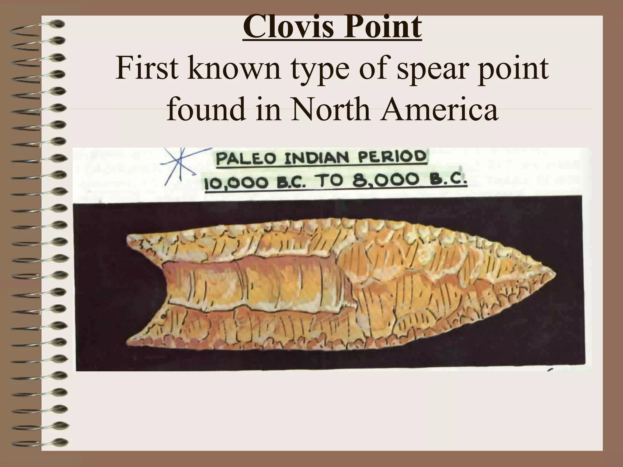 Clovis Point
First known type of spear point
    found in North America
 