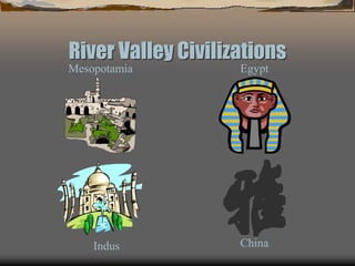 River Valley Civilizations
Mesopotamia Egypt
Indus China
 