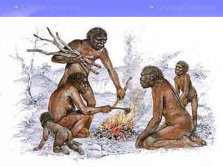 La utilització del foc
• L’Homo erectus devia descobrir el foc de manera casual ara fa
més d’1.500.000 anys. Més endavant, els neandertals van
aprendre a encendre el foc per mitjà de diverses tècniques. El
domini del foc va ser un element molt important per al
progrés humà: va permetre escalfar-se, il·luminar i, sobretot,
cuinar i fer digeribles els aliments.
El Paleolític: la caça i la recol·lecció
 