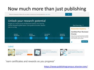 Now much more than just publishing
https://www.publishingcampus.elsevier.com/
“earn certificates and rewards as you progress”
 