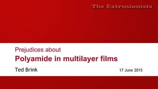 Prejudices about
Polyamide in multilayer films
Ted Brink 17 June 2015
 
