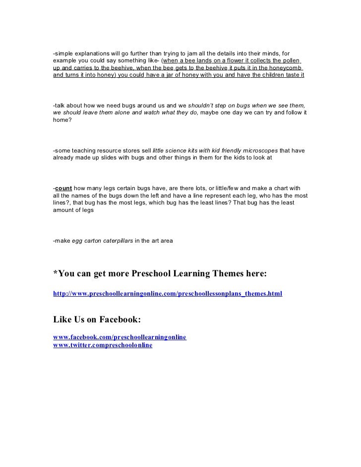 Preschool Lesson Plan Bugs & Insect Theme Lesson