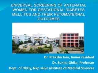 Dr. Preksha Jain, Junior resident
Dr. Sunita Ghike, Professor
Dept. of ObGy, Nkp salve institute of Medical Sciences
 