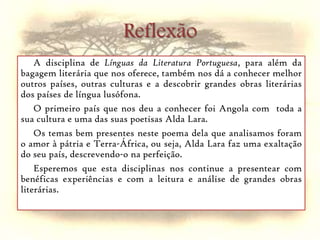 É que os meninos cresceram, e esqueceram as histórias que costumavas contar... Muitos partiram pra longe, quem sabe se hão-de voltar!... Só tu ficaste esperando, mãos cruzadas no regaços, bem quieta bem calada… É a tua a voz deste vento, desta saudade descendo de mansinho pela estrada... Resposta às questões anteriormente feitas. O que é feito daqueles que partiram e a esperança que Mãe-Negra tem do seu regresso.Assunto