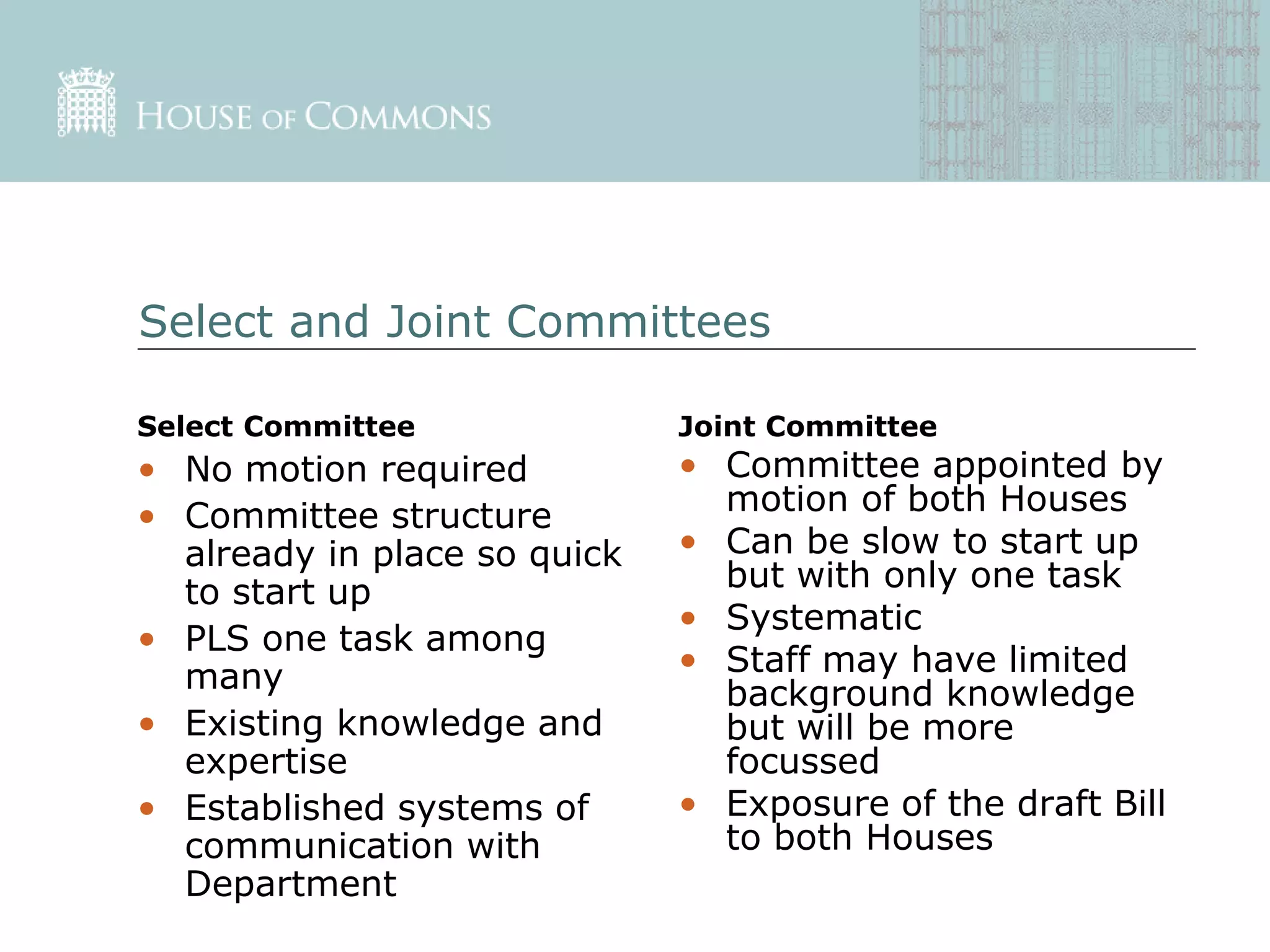 Pre legislative scrutiny September 2014 House of Commons | PPTX