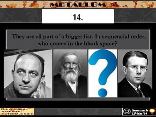 14.14.
 They are all part of a bigger list. In sequencial order,
who comes in the blank space?
 