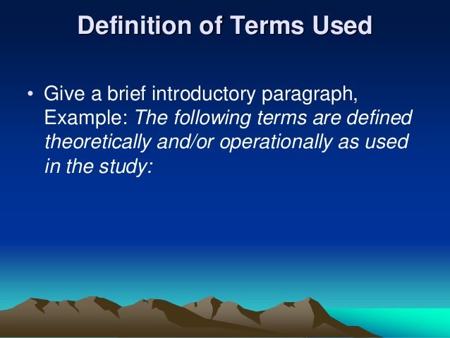 introductory paragraph for definition of terms