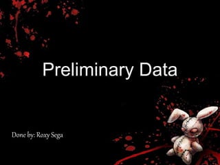 Preliminary Data
Done by: Roxy Sega
 