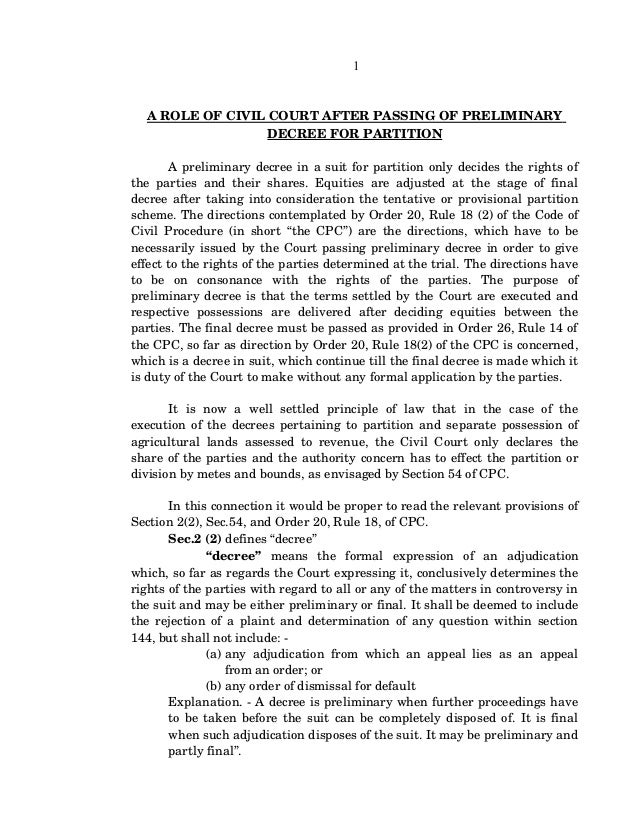 Preliminary decree for partition (article)