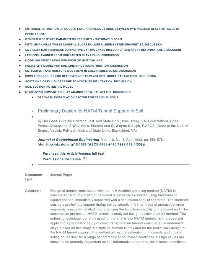Preliminary design for natm tunnel support in soil