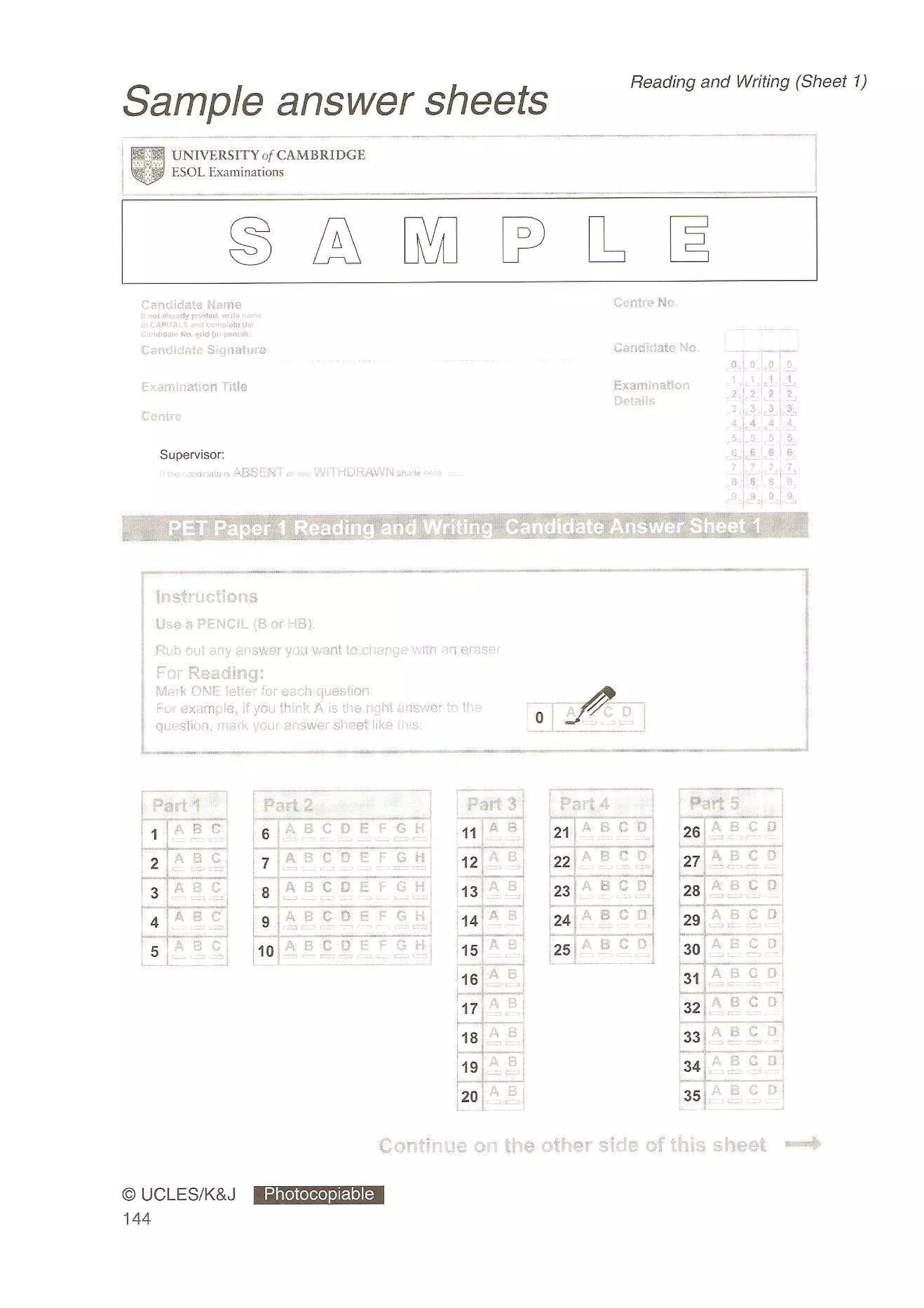 Preliminary English test 3 with answers. (2003)
