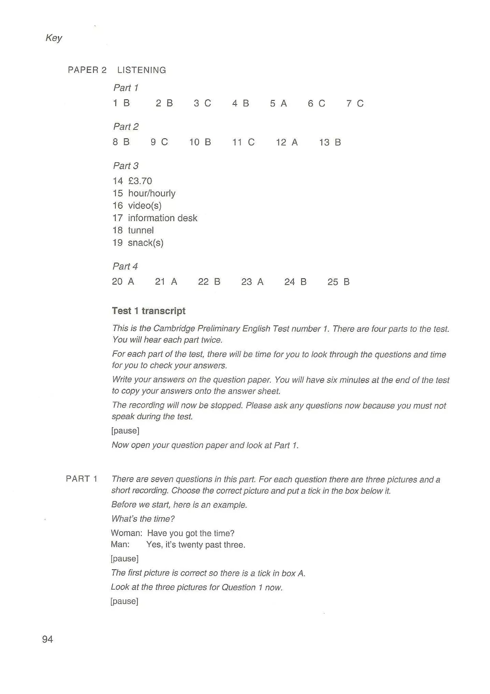 Preliminary English test 3 with answers. (2003)