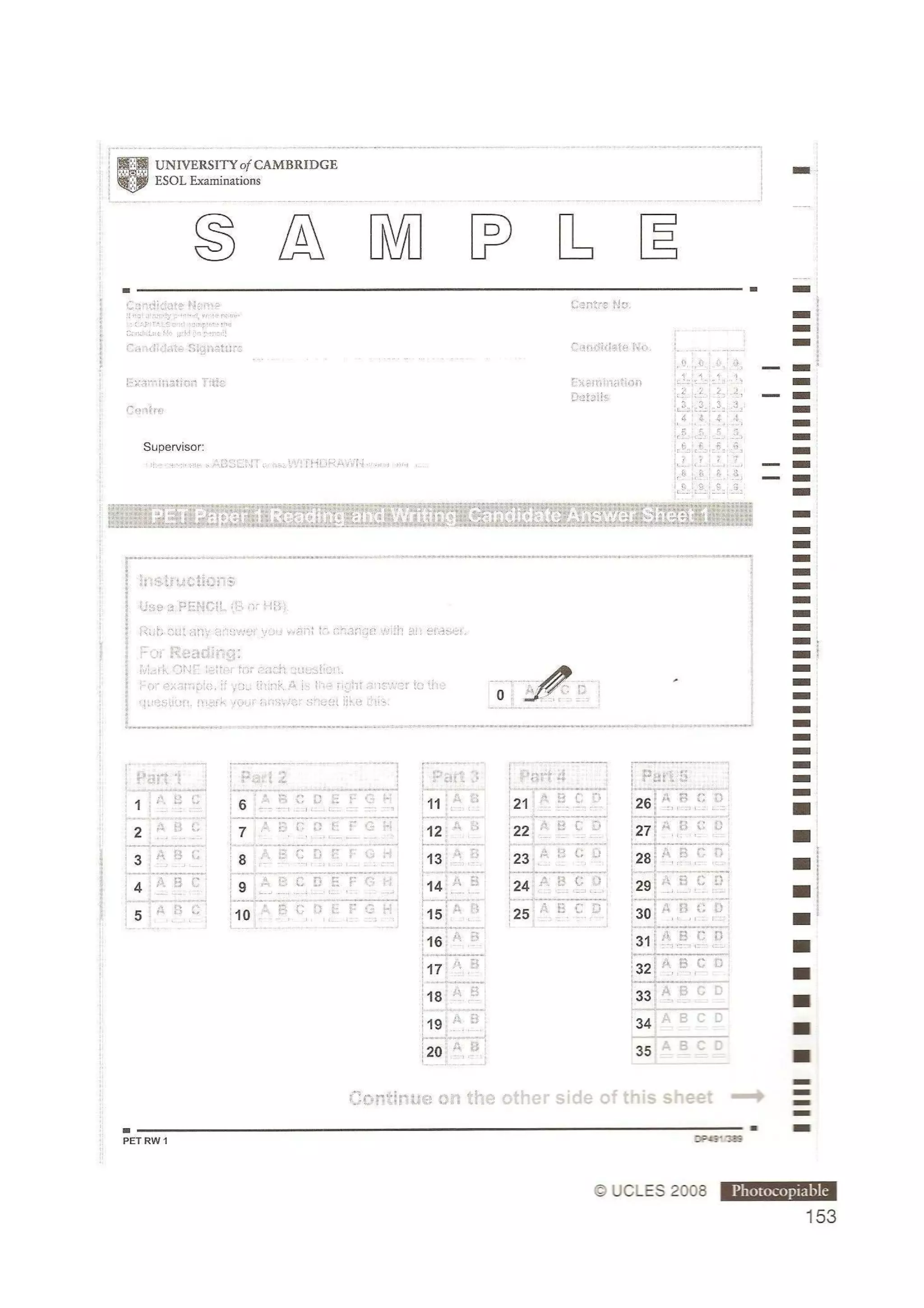 Preliminary English test 5 with answers. (2003)