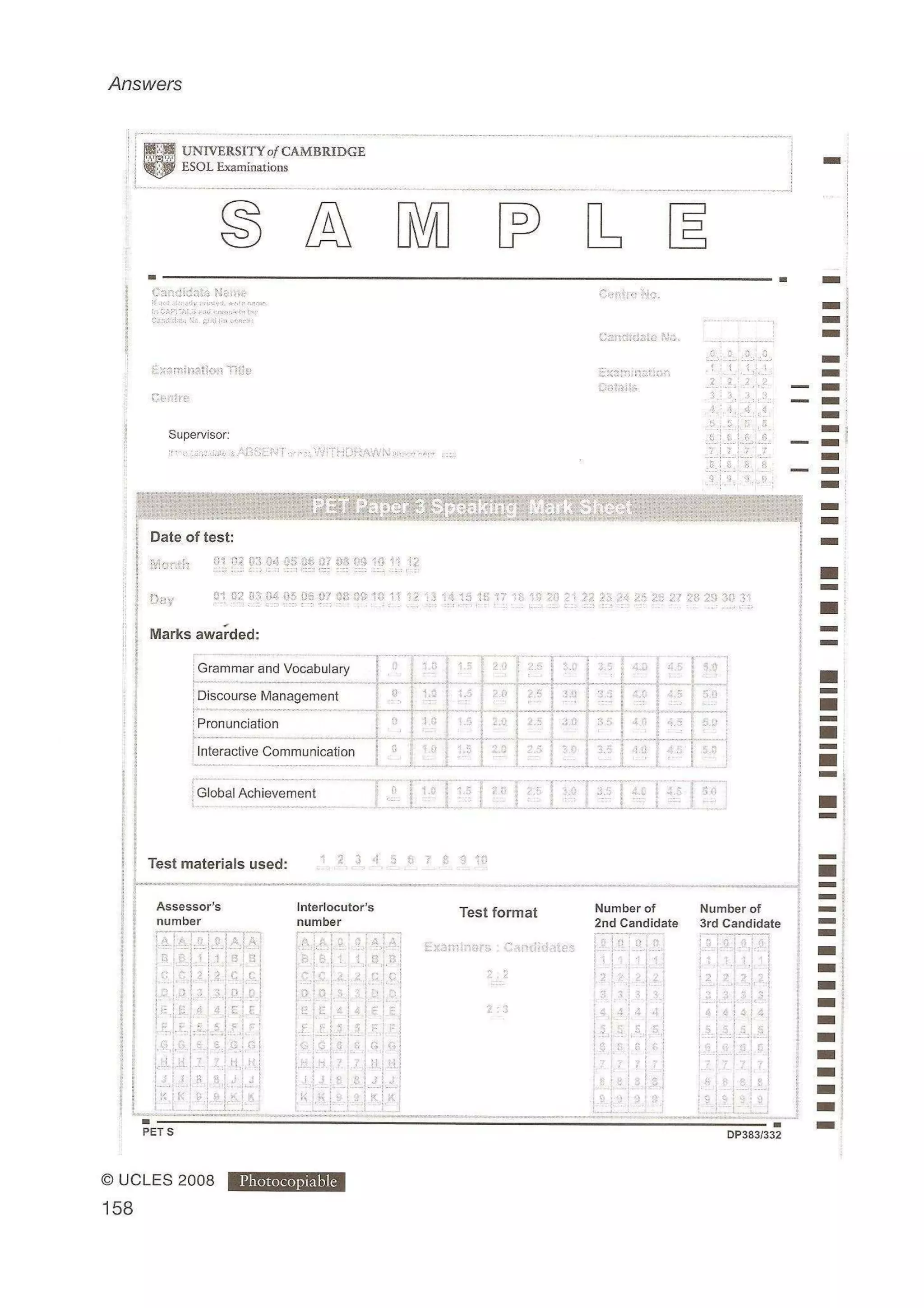 Preliminary English test 5 with answers. (2003)