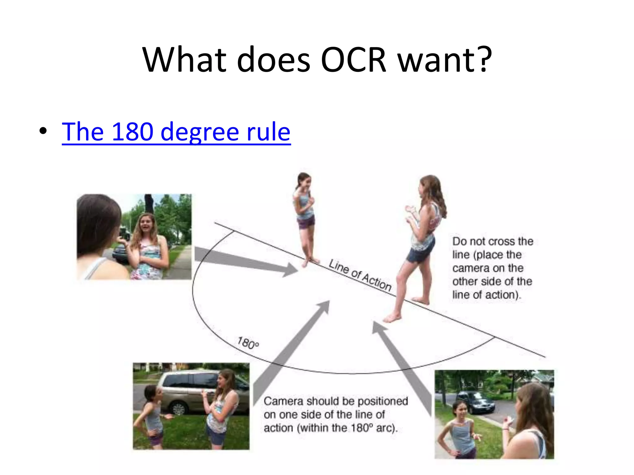 What does OCR want?
• The 180 degree rule
 