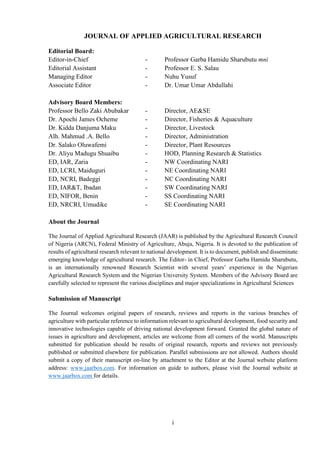PRELIMINARY PAGE JOURNAL OF APPLIED AGRICULTURAL RESEARCH. Vol. 10. No ...