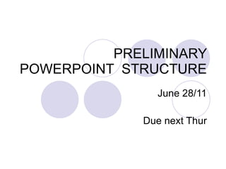 PRELIMINARY POWERPOINT  STRUCTURE June 28/11 Due next Thur 