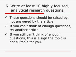 Analytical Research Question Example Preliminary Research Exercise | PPT