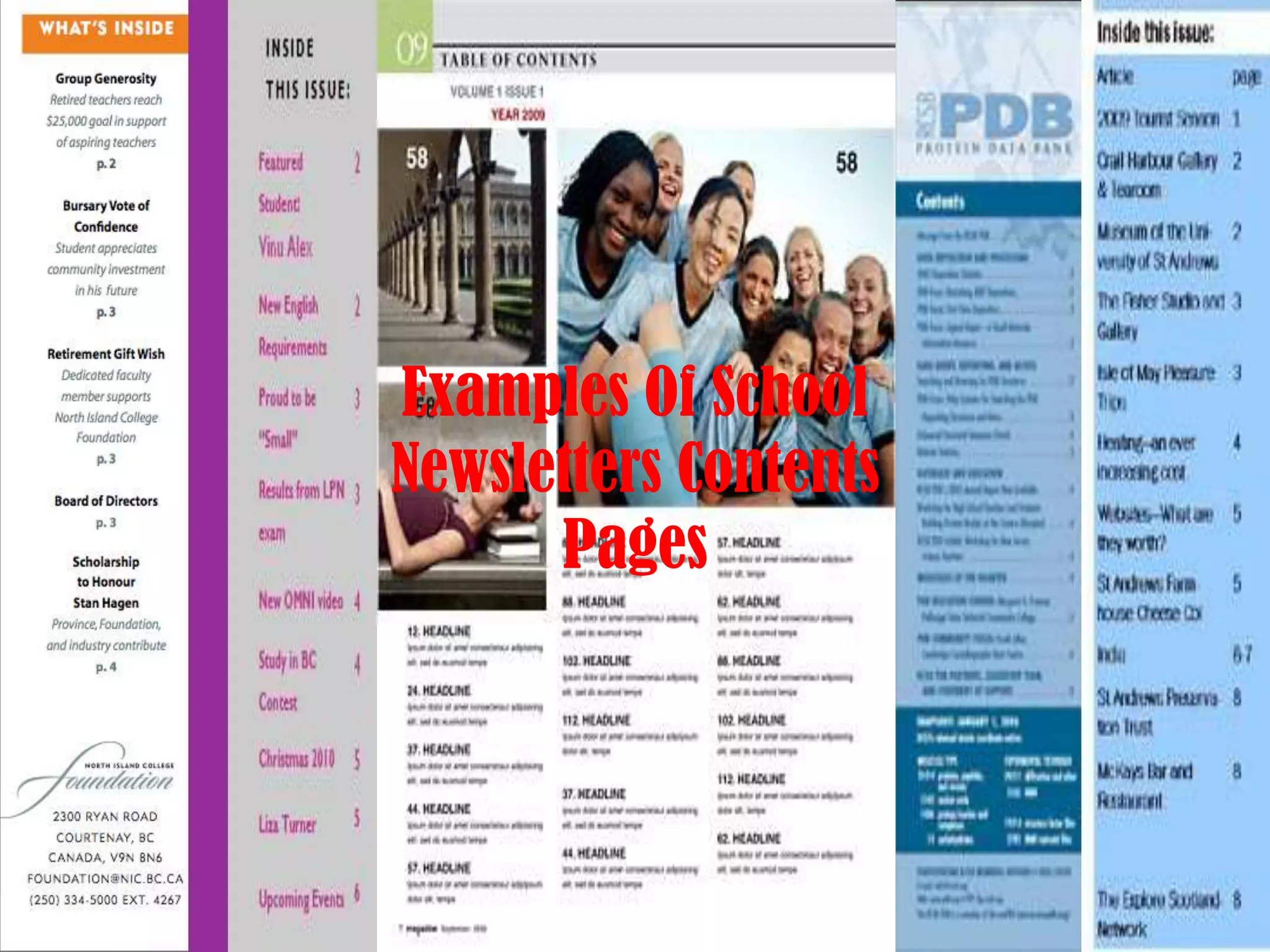 Examples Of School Newsletters Contents Pages 
