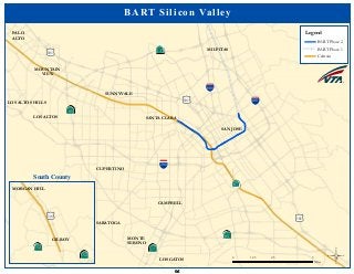 ·|}þ732
!"#$680
!"#$880
!"#$280
·|}þ78
(/101
·|}þ58
·|}þ58
·|}þ71
(/101
(/101
SUNNYVALE
MOUNTAIN
VIEW
LOS ALTOS
PALO
ALTO
LOS ALTOS HILLS
SANTA CLARA
SAN JOSE
MILPITAS
CAMPBELL
MONTE
SERENO
LOS GATOS
SARATOGA
CUPERTINO
BART Silicon Valley
Legend
BART Phase 2
 BART Phase 1
Caltrain
©0 2.5 51.25
Miles
MORGAN HILL
GILROY
(/101
·|}þ251
·|}þ251
South County
64
 