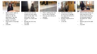 • Natasha calmly replies to
Chloe’s outburst, in
attempt to calm the
atmosphere: “Honestly
Chloe, you’re being
pathetic. Just stop it”
• Chloe’s point of view, high
angle
• 3 seconds
• Chloe decides she’s had
enough and walks angrily
away from the table: “You
know what? I’ve had
enough. I’m so done with
you”
• Natasha’s point of view,
low angle
• 2 seconds
• Chloe is walking away, fast
paced, intense footsteps
• Close up, pans sideways to
upwards
• 2 seconds
• Chloe looks behind her
one last time to highlight
her anger, and then turns
and walks away
• Medium, long shot, from
the back
• 3 seconds
• Natasha holds a distressed
facial expression as she
watches Chloe walk away,
so she decides to get up
and follow her: “Chloe,
wait!”
• Mid shot, pan as she walks
away
• 2 seconds
 