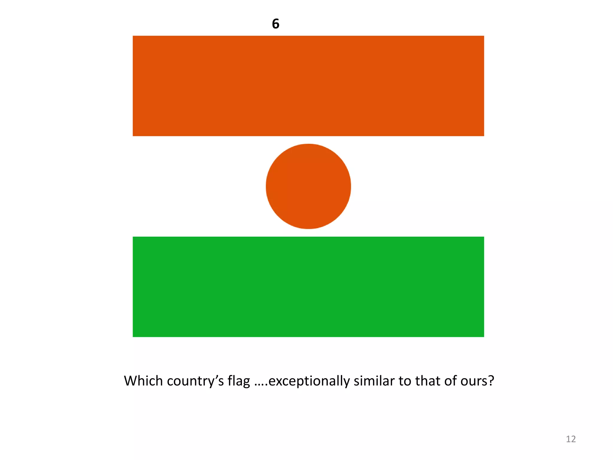 6




Which country’s flag ….exceptionally similar to that of ours?


                                                                12
 