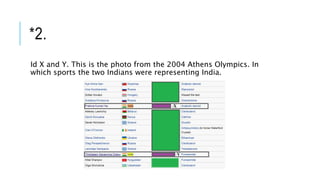 *2.
Id X and Y. This is the photo from the 2004 Athens Olympics. In
which sports the two Indians were representing India.
 
